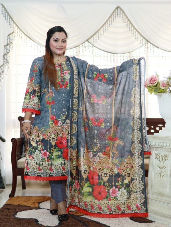 PAKISTANI INSPIRED MALHAR LAWN CODE 25 ASH