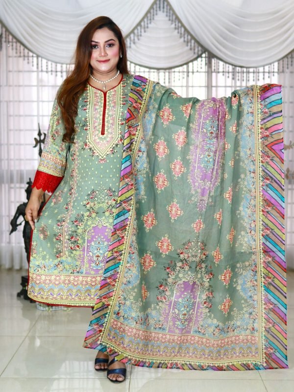 PAKISTANI INSPIRED MALHAR LAWN CODE 45 OLIVE