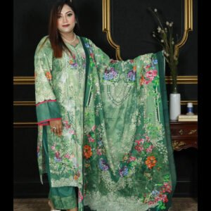 PAKISTANI INSPIRED MALHAR LAWN EMBODARY 103 GREEN OLIVE
