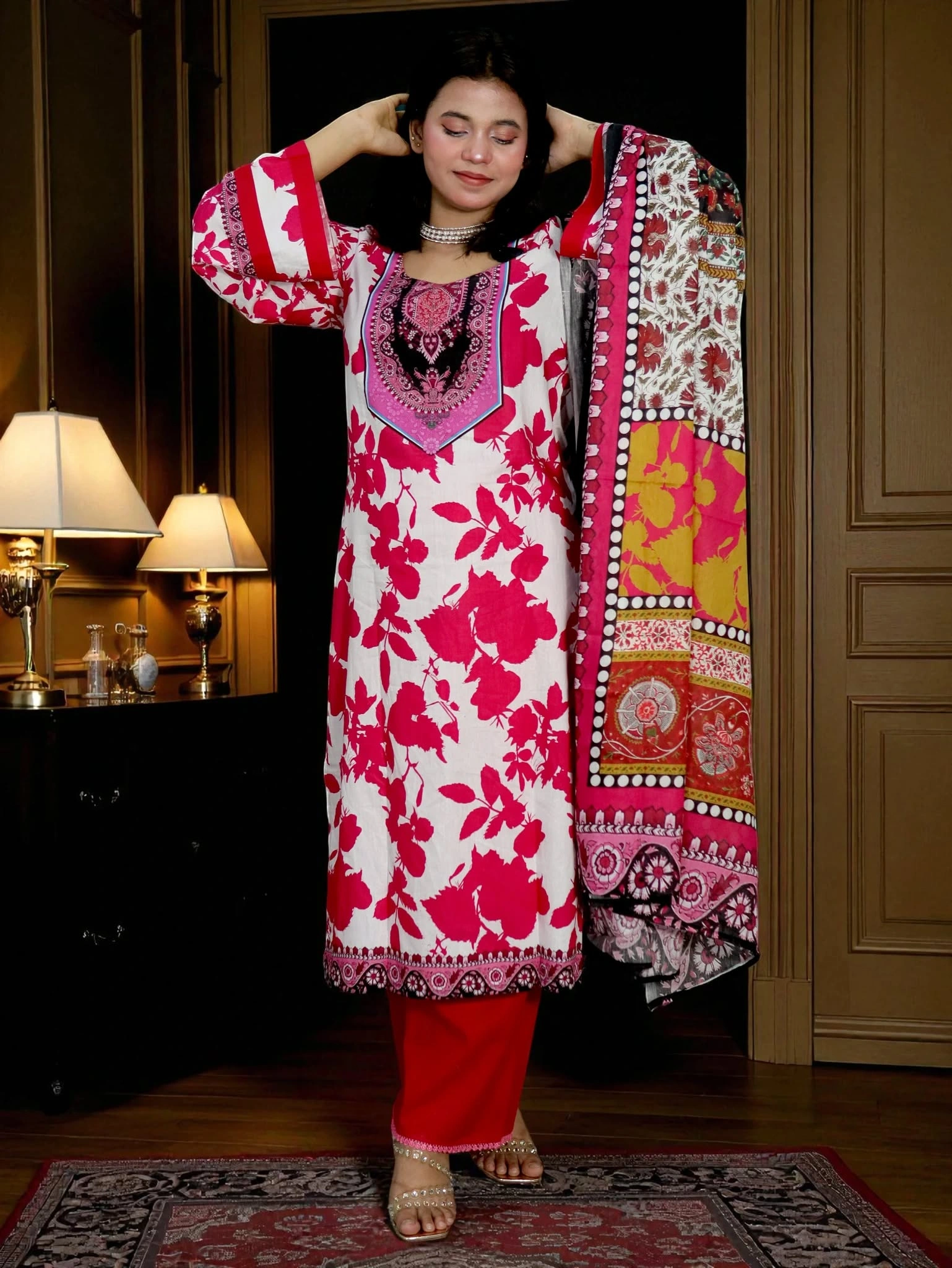 SWISS PURE COTTON LAWN 41 WHITE & PINK (2)