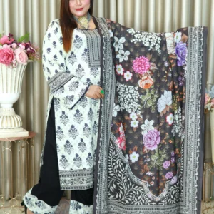 PAKISTANI INSPIRED MALHAR LAWN CODE ELEGENT 71 WHITE & BLACK