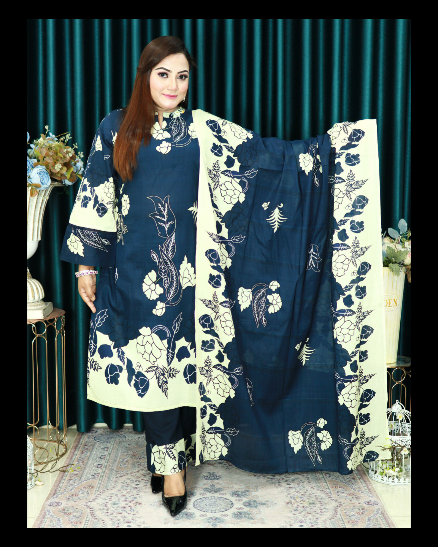 আনরেডি ELEGENT SWISS LAWN CODE 1440 BLUE & WHITE COLOR
