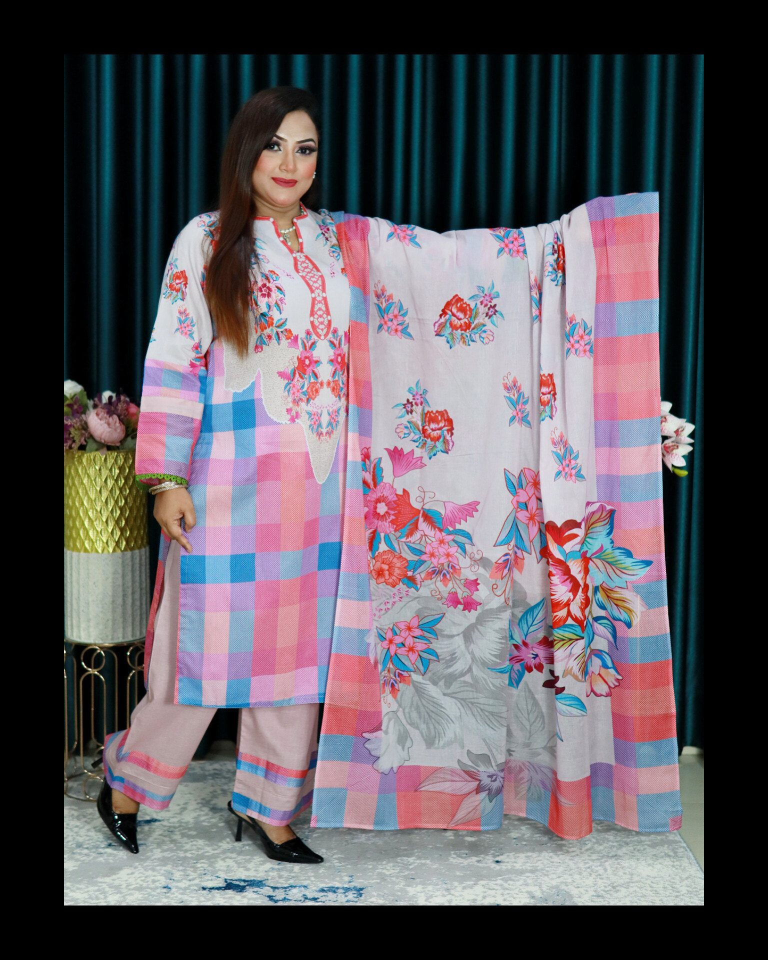 আনরেডি SWISS LAWN ELEGENT CODE 1436 NUDE & PINK MIXED COLOR